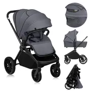 Carucior 2 in 1, Lionelo, Mika Plus, Cadru din aluminiu, Cu landou intarit si salteluta moale, Reversibil, Cu sistem de ventilatie 3D, Cu accesorii, Pana la 22 kg, Conform cu EN1888-1 EN1888-2, EN1466, Gri BYNLO-MIKA_PLUS_2IN1_GREY_STONE