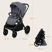 Carucior 2 in 1, Lionelo, Mika Plus, Cadru din aluminiu, Cu landou intarit si salteluta moale, Reversibil, Cu sistem de ventilatie 3D, Cu accesorii, Pana la 22 kg, Conform cu EN1888-1 EN1888-2, EN1466, Gri BYNLO-MIKA_PLUS_2IN1_GREY_STONE