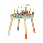 Masuta interactiva, Free2Play, Fun Table, Educationala, Cu o varietate de forme rotative si jucarie in miscare, Xilofon, Sortator de forme, Dezvolta abilitatile motorii, Inaltime 32 cm si diametru 41 cm, 36 luni+, Blue BYN83235