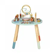 Masuta interactiva, Free2Play, Fun Table, Educationala, Cu o varietate de forme rotative si jucarie in miscare, Xilofon, Sortator de forme, Dezvolta abilitatile motorii, Inaltime 32 cm si diametru 41 cm, 36 luni+, Blue BYN83235