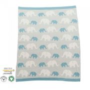 Niu paturica din bumbac organic cu doua fete 80x100 cm elephants blue lvtkniu3965