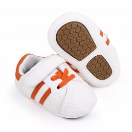 Adidasi albi cu dungi portocalii pentru bebelusi MDD2588-3-p4.6-9 luni (Marimea 19 incaltaminte)