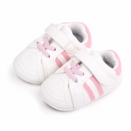 Adidasi albi cu dungi roz pentru bebelusi MBD2588-4-p9.6-9 luni (Marimea 19 incaltaminte)