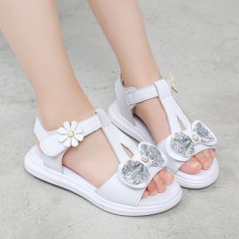 Sandale albe cu fundita argintie LIB2288-2-SI.Marimea 32