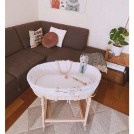 Cosulet bebe pentru dormit handmade din material ecologic Ahoj Baby natur, include stand cu sistem de leganare LVTK5907443677293-5907443677675