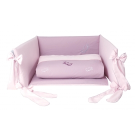 Set Lenjerie din bumbac, cu protectie laterala, pentru pat bebelusi, BUTTERFLY Pink, 120 x 60 cm PJB81216