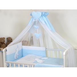 Set Lenjerie din bumbac, cu protectie laterala, pentru pat bebelusi, Bear Heart Blue, 120 x 60 cm PJB68837
