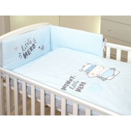 Set Lenjerie din bumbac, cu protectie laterala, pentru pat bebelusi, Hero Blue, 120 x 60 cm PJB80478