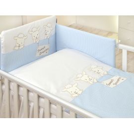 Set Lenjerie din bumbac, cu protectie laterala, pentru pat bebelusi, Sweet Dreams Blue, 120 x 60 cm PJB62988