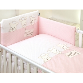 Set Lenjerie din bumbac, cu protectie laterala, pentru pat bebelusi, Sweet Dreams Pink, 120 x 60 cm PJB66034