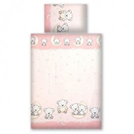 Set Lenjerie din bumbac, cu protectie laterala, pentru pat bebelusi 120x60 cm, Teddy Bear Pink PJB65760