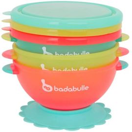 Badabulle - Set 3 boluri colorate pentru mancare, cu suport inclus BBBB005104