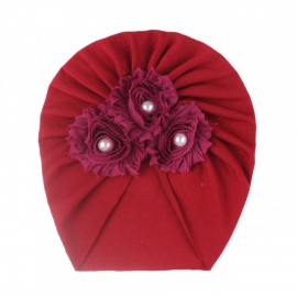 Caciulita tip turban cu floricele cu perlute aplicate (Marime Disponibila: 3-6 luni (Marimea 18 incaltaminte), Culoare: Bleu) MBx-19068-c4