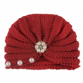 Caciulita crosetata tip turban cu perlute si strasuri (Marime Disponibila: 3-6 luni (Marimea 18 incaltaminte), Culoare: Lila) MDx-19064