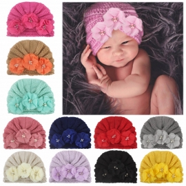 Caciulita tip turban cu floricele (Marime Disponibila: 6-9 luni (Marimea 19 incaltaminte), Culoare: Bleumarine) MDx-19065