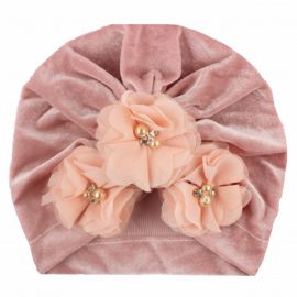 Caciulita tip turban din catifea cu flori aplicate (Marime Disponibila: 6-9 luni (Marimea 19 incaltaminte), Culoare: Gri) MDx-19068