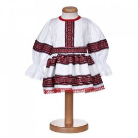 Costum traditional botez pentru fetite, 2 piese, broderie rosu - negru, Denikos® 1031 NIK5566
