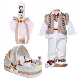 Set botez national baiat, trusou botez landou, lumanare si costum traditional, Denikos® 1045 NIK5505