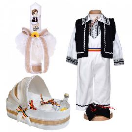 Set botez traditional baiat, trusou botez landou, lumanare si costum national, Denikos® 1041 NIK5538