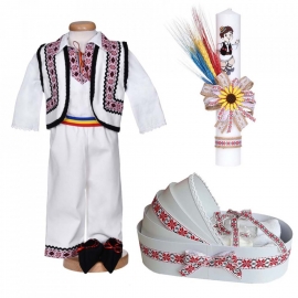 Set botez traditional baiat, trusou botez landou, lumanare si costum popular, Denikos® C9293 NIK5543