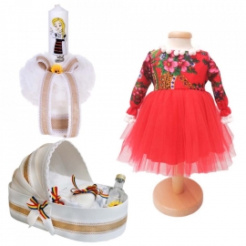 Set botez traditional fetita, trusou botez landou, lumanare si costum traditional, Denikos® 989 NIK5418