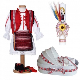 Set costum national fata, trusou botez landou si lumanare, decor popular, Denikos® C9282 NIK5532