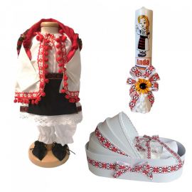 Set costum national rochita populara, trusou si lumanare personalizata, decor traditional, Denikos® C9022 NIK5460