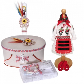 Set costum rochita traditionala, trusou botez, cutie trusou si lumanare, decor national, Denikos® C9103 NIK5476