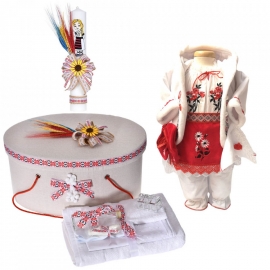 Set costumas rochita traditionala, trusou botez, cutie trusou si lumanare, decor rustic, Denikos® C9109 NIK5482