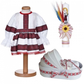 Set rochita traditionala fata, trusou botez landou si lumanare, decor national, Denikos® C9285 NIK5535