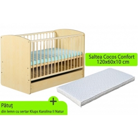 Patut cu sertar KLUPS Karolina II Natur + Saltea 10 MyKids Confort II MYK00009513