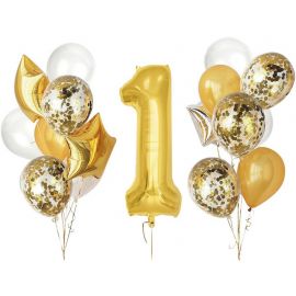 Set 16 baloane aniversare 1 an - Auriu JUBHB-460428