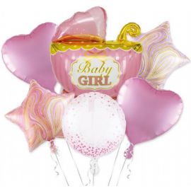 Set 6 baloane de folie carucior roz Baby girl JUBHB-jx-885540