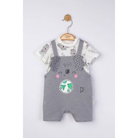 Set salopeta cu tricou de vara pentru bebelusi Koala, Tongs baby (Culoare: Gri, Marime: 3-6 Luni) JEMtgs_4156_4