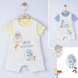 Set salopeta cu tricou Great detectives pentru bebelusi, Tongs baby (Culoare: Albastru, Marime: 9-12 luni) JEMtgs_4099_3