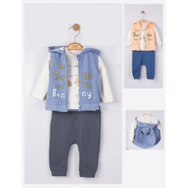 Set 3 piese: pantaloni, bluzita si vestuta pentru bebelusi, Tongs baby (Culoare: Albastru, Marime: 12-18 Luni) JEMtgs_4064_1