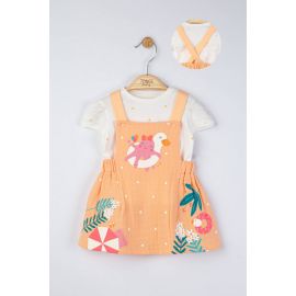 Set rochita din muselina cu tricou cu bulinute pentru fetite, Tongs baby (Culoare: Roz, Marime: 9-12 luni) JEMtgs_4164_4