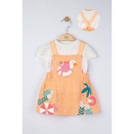 Set rochita din muselina cu tricou cu bulinute pentru fetite, Tongs baby (Marime: 3-6 Luni, Culoare: Somon) JEMtgs_4164_5