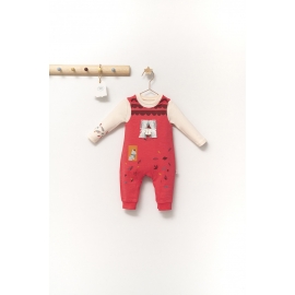 Set salopeta cu bluzita Scufita rosie pentru bebelusi, Tongs baby (Marime: 9-12 luni, Culoare: Corai) JEMtgs_4366_6