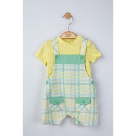 Set salopeta cu tricou in carouri pentru bebelusi, Tongs baby (Culoare: Galben, Marime: 3-6 Luni) JEMtgs_4130_4