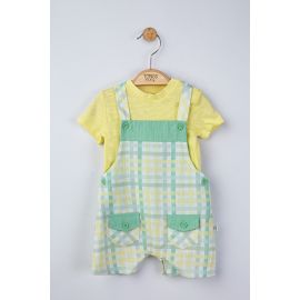 Set salopeta cu tricou in carouri pentru bebelusi, Tongs baby (Culoare: Galben, Marime: 6-9 luni) JEMtgs_4130_5