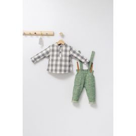 Set cu pantalonasi cu bretele si camasuta in carouri pentru bebelusi King, Tongs baby (Culoare: Verde, Marime: 18-24 Luni) JEMtgs_4474_4