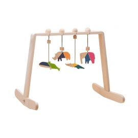 Centru de activitati Montessori cu 4 animale multicolore de jucarie, din lemn, Mobbli KDGMBL-BG01-ZW-CL