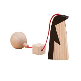 Jucarie Montessori din lemn, pinguin pentru centru activitati, negru-lemn natur, Mobbli KDGMBL-ZW-BW-08