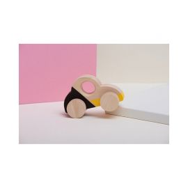 Masinuta Beetle jucarie Montessori din lemn, negru-galben, Mobbli KDGMBL-PO06