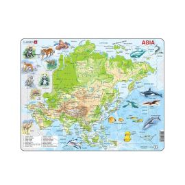 Puzzle maxi Harta Asiei cu animale, orientare tip vedere, 63 de piese, Larsen KDGLS-A30-GB