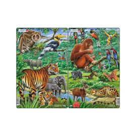 Set 2 Puzzle midi Jungla asiatica cu Maimute, Tigri, orientare tip portret, 30 piese, Larsen KDGLS-H21