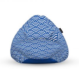 Fotoliu Units Puf Bean Bag tip para L, impermeabil, indoor/outdoor, sac interior, cu maner, 80 x 80 x 60 cm, Oriental Waves, Blue BEANUNB-PR-L-EXT-176