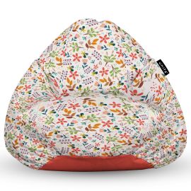 Fotoliu Units Puf Bean Bag tip para L, impermeabil, indoor/outdoor, sac interior, cu maner, 80 x 80 x 60 cm, alb cu flori multicolore BEANUNB-PR-L-EXT-006