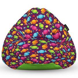 Fotoliu Units Puf Bean Bag tip para L, impermeabil, indoor/outdoor, sac interior, cu maner, 80 x 80 x 60 cm, candies fundal mov BEANUNB-PR-L-EXT-057
